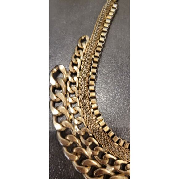 Womens Gold Chain Layered Statement Necklace Cuban Link Rope Bib Fashion Jewelry - Picture 9 of 11